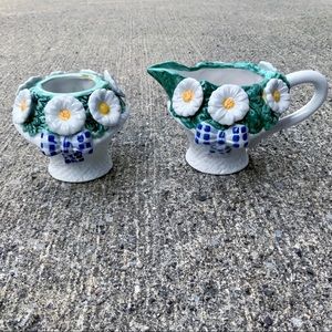 Vintage 1997 Cracker Barrel Gingham daisy sugar bowl creamer Cottagecore